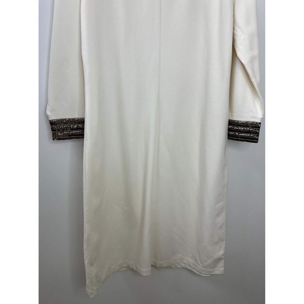 New Christian Siriano x J.Jill Cream Ponte Knit Beaded Cuff Dress Large Tall LT - Picture 5 of 16
